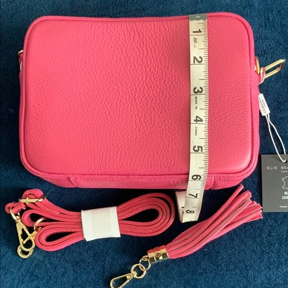 Elie Beaumont London Vibrant Pink Crossbody Bag with Shoulder Strap & Tassel. - Picture 3 of 8